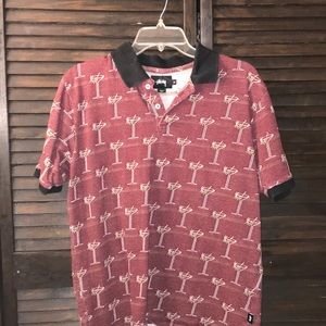 Rare Stussy Martini Print Maroon Polo T Shirt’